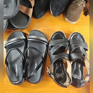 2 Pairs Bundles Moleca & Sofft Black Ankle Strap Sandals Buckles Closure women 7